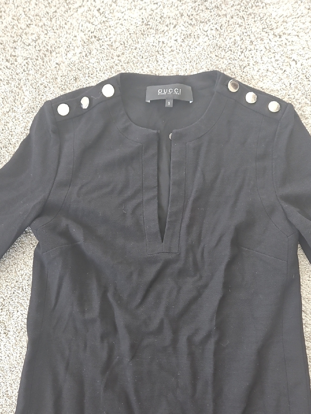 Gucci Black Long-Sleeve Shift Dress with Gold Shoulder Buttons Minimalist S - Picture 4 of 10